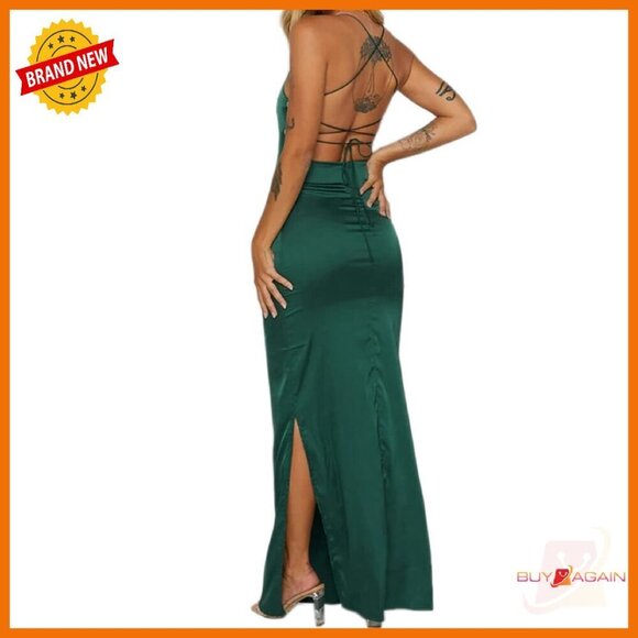 Dresses & Skirts - Strappy Backless Maxi Dress with Slit - Formal Evening Party Wear
